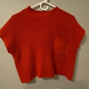 Women's Red mock neck Sweater with Pocket